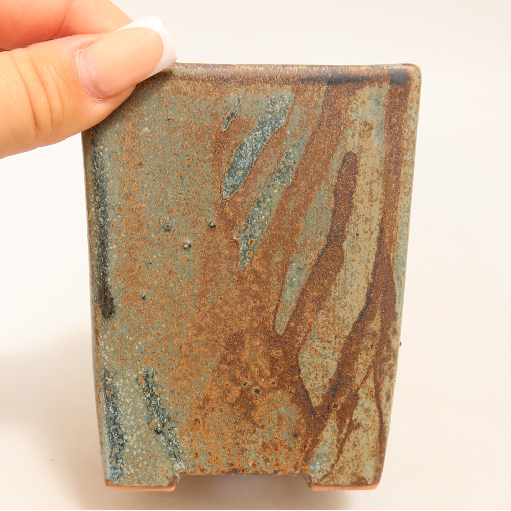Ceramiczna miska do bonsai 8 x 8 x 10 cm, kolor brązowo-zielony