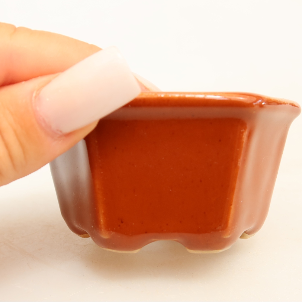 Ceramiczna miseczka do bonsai 7,5 x 7 x 4 cm, kolor brązowy