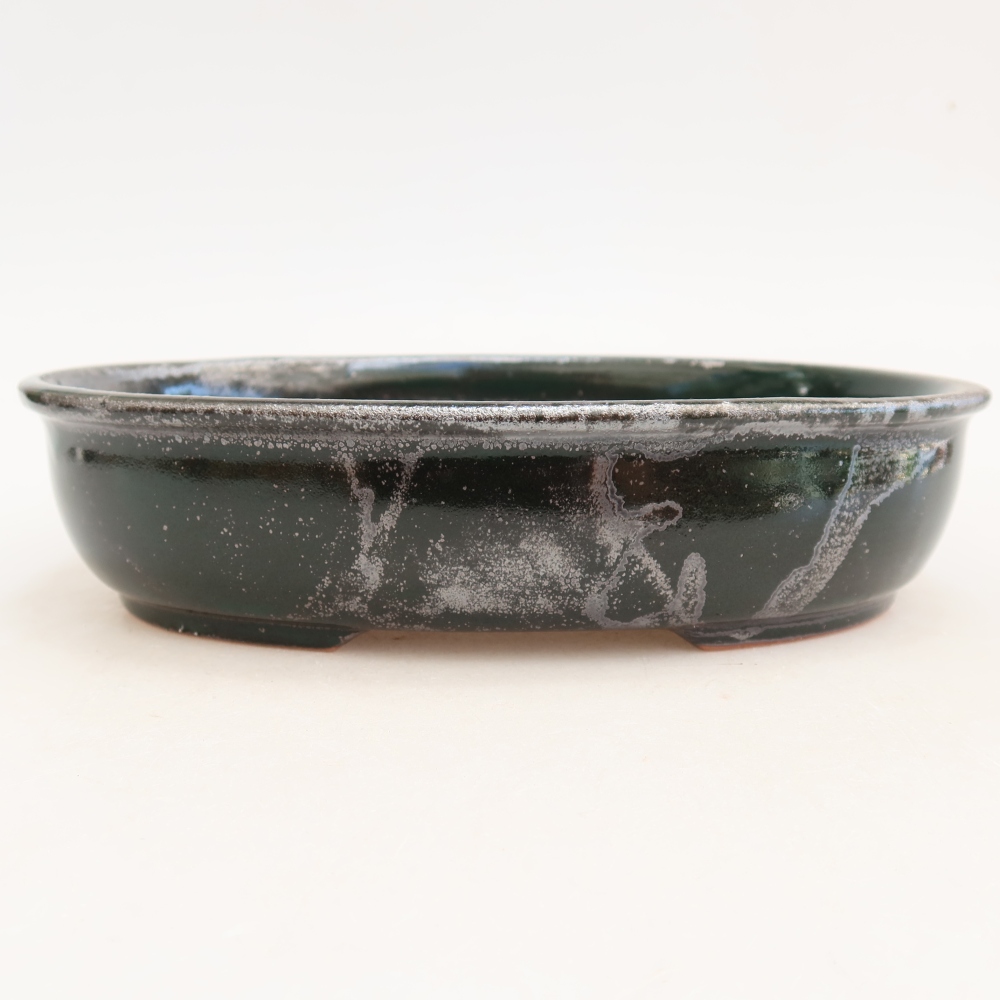 Ceramiczna miska na bonsai 22 x 17 x 5 cm, metaliczna zieleń