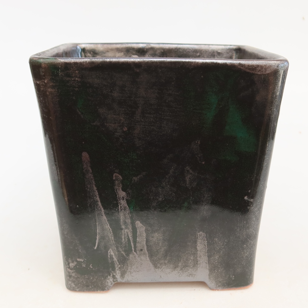 Ceramiczna miska do bonsai 13 x 13 x 14 cm, kolor metaliczno-zielony