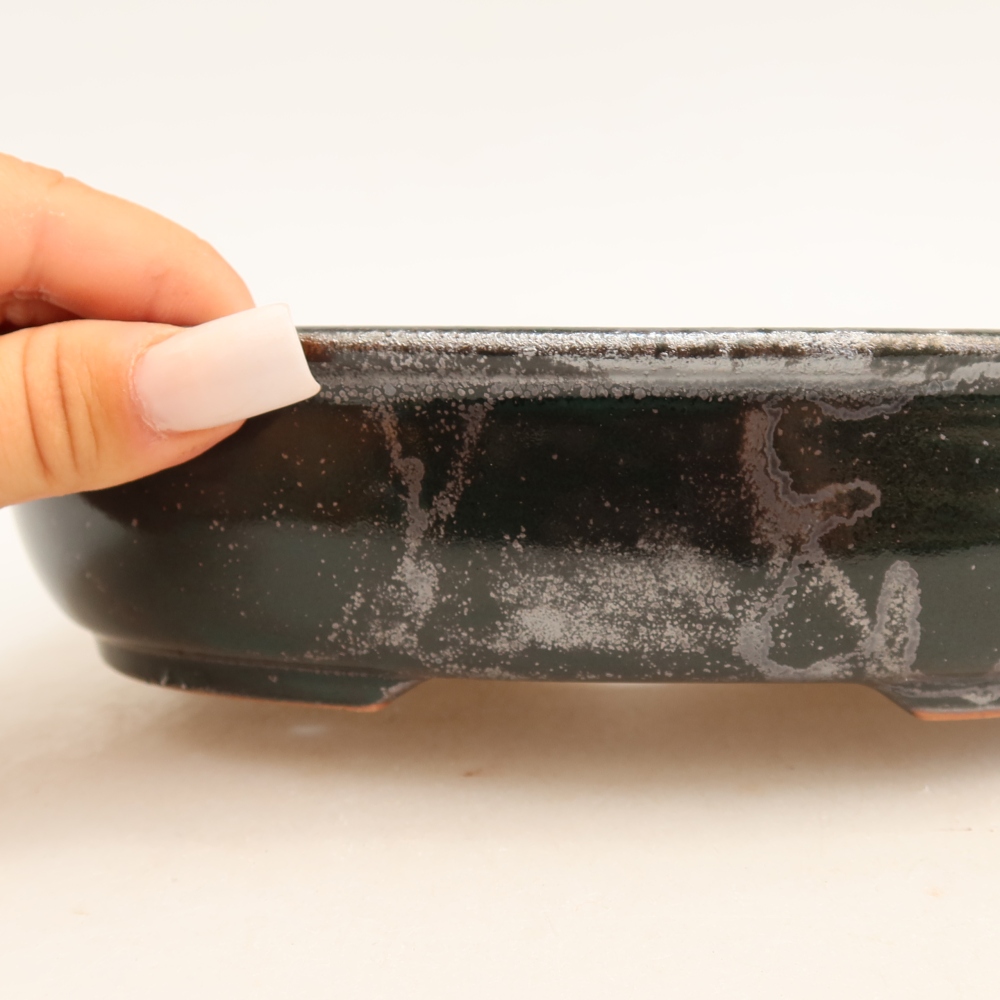Ceramiczna miska na bonsai 22 x 17 x 5 cm, metaliczna zieleń