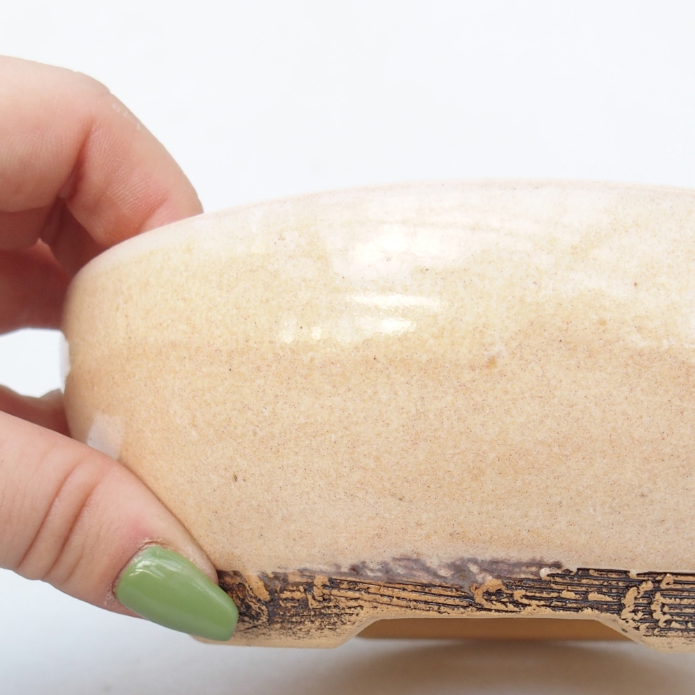 Ceramiczna miska do bonsai 14,5 x 14,5 x 5,5 cm, kolor beżowy