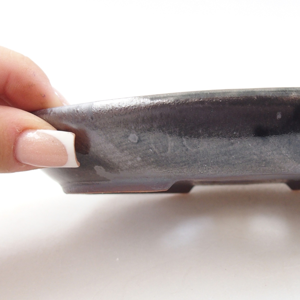 Ceramiczna miska na bonsai 15,5 x 11 x 2,5 cm, metaliczna zieleń