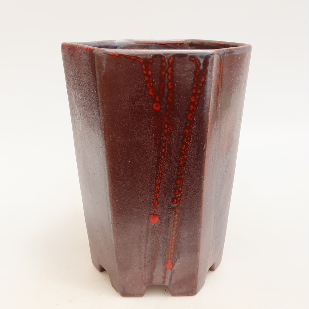 Ceramiczna miska do bonsai 13 x 12 x 17 cm, kolor metaliczno-czerwony