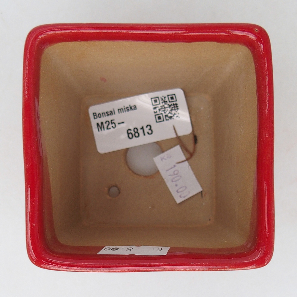 Ceramiczna miska do bonsai 7,5 x 7,5 x 7 cm, kolor czerwony