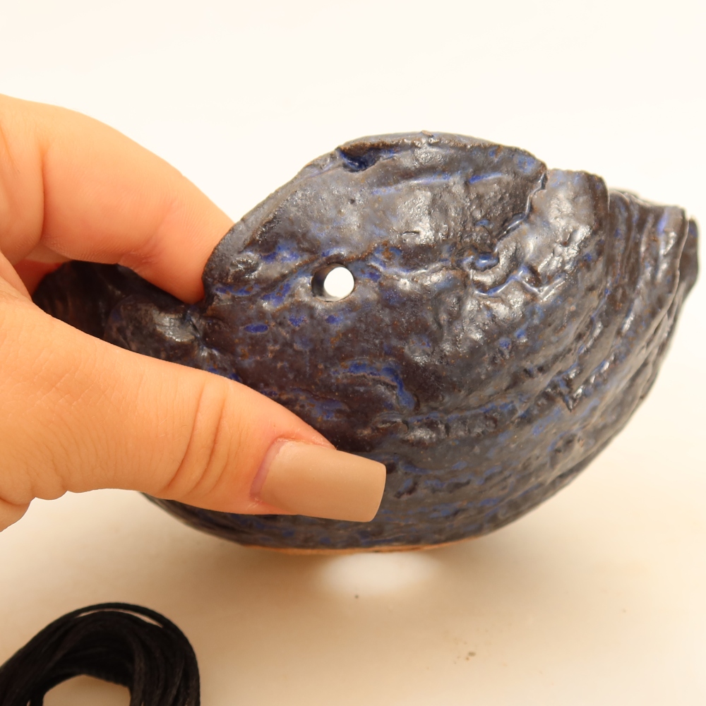 Ceramiczna skorupa do kokedamy 14 x 12 x 7 cm, kolor niebieski