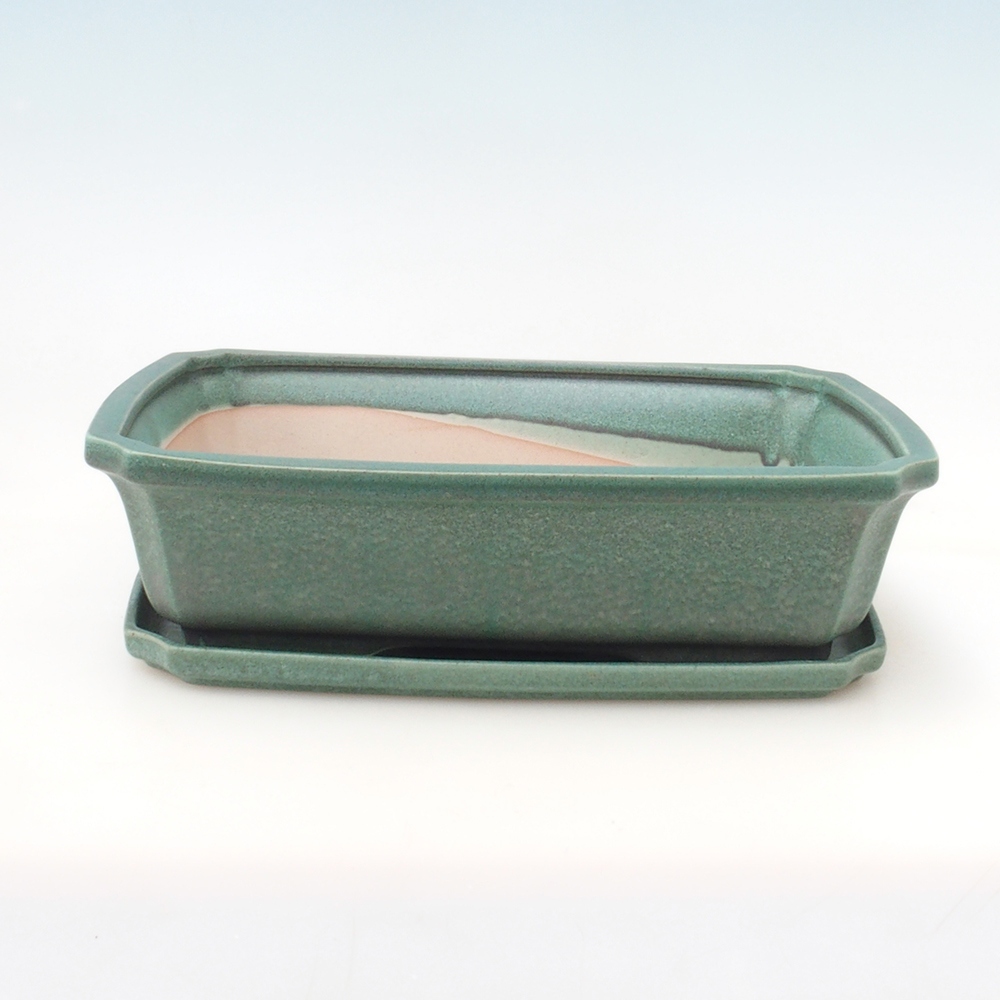 Miska do bonsai + podstawka H07 - 30 x 20,5 x 8 cm. - zielona