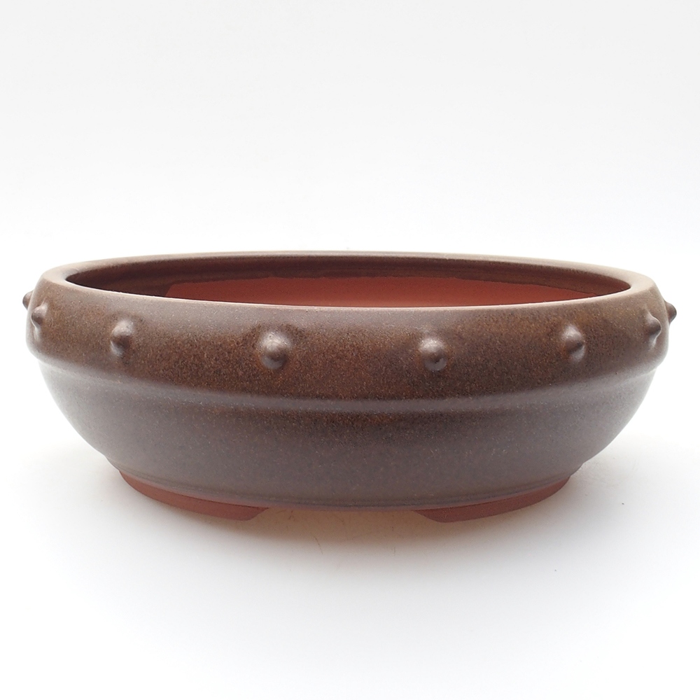 Ceramiczna miska bonsai 19,5 x 19,5 x 6cm, kolor brązowy