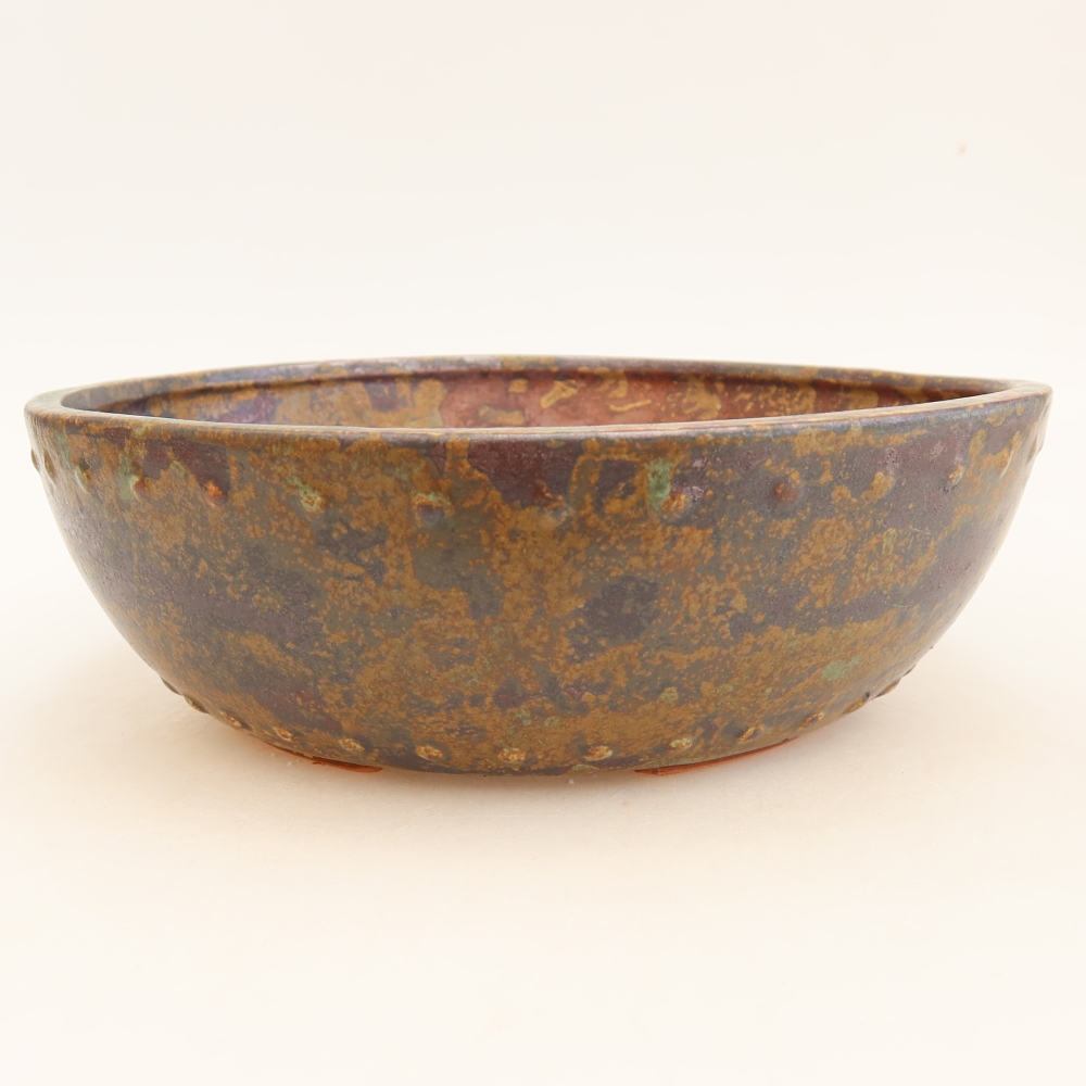 Ceramiczna miska do bonsai 24,5 x 24,5 x 7,5 cm, kolor brązowo-zielony