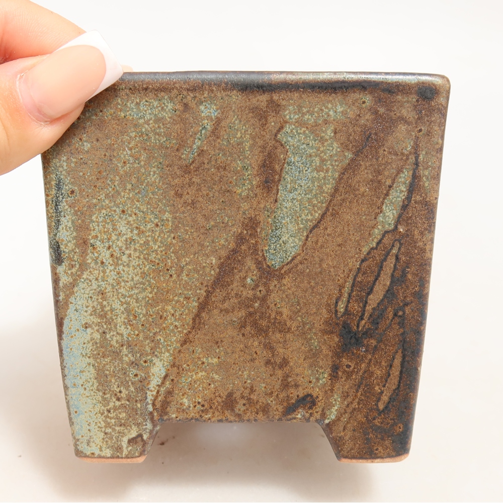 Ceramiczna miska do bonsai 9 x 9 x 8,5 cm, kolor brązowo-zielony