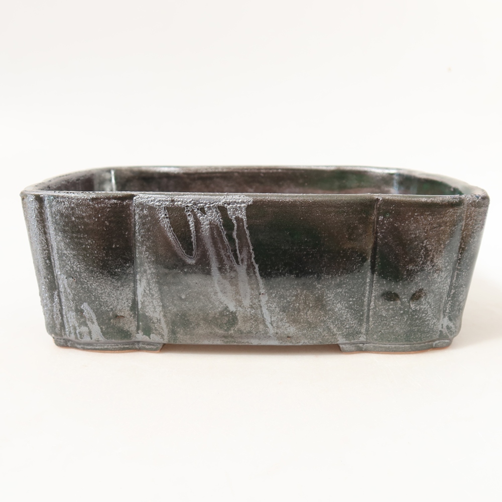 Ceramiczna miska do bonsai 20,5 x 17,5 x 7 cm, kolor metaliczno-zielony