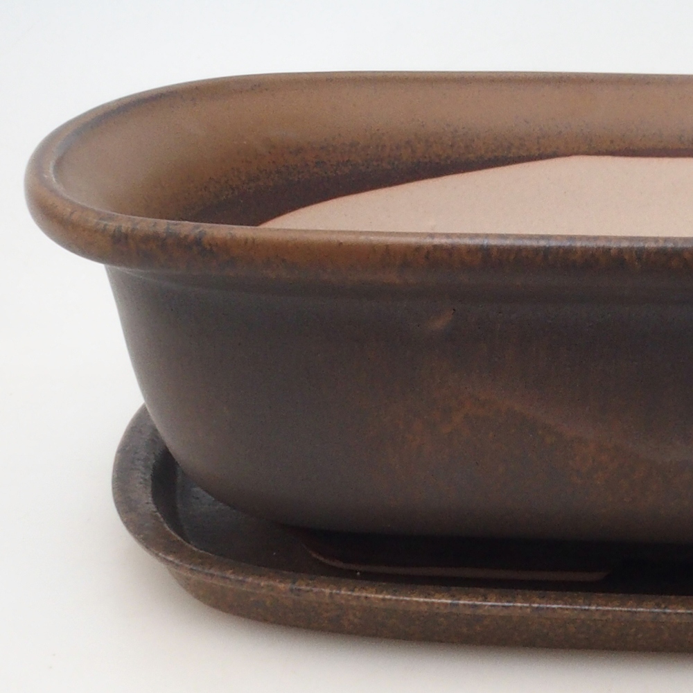 Miska do bonsai + podstawka H10 - 37 x 28 x 9 cm. - brązowa