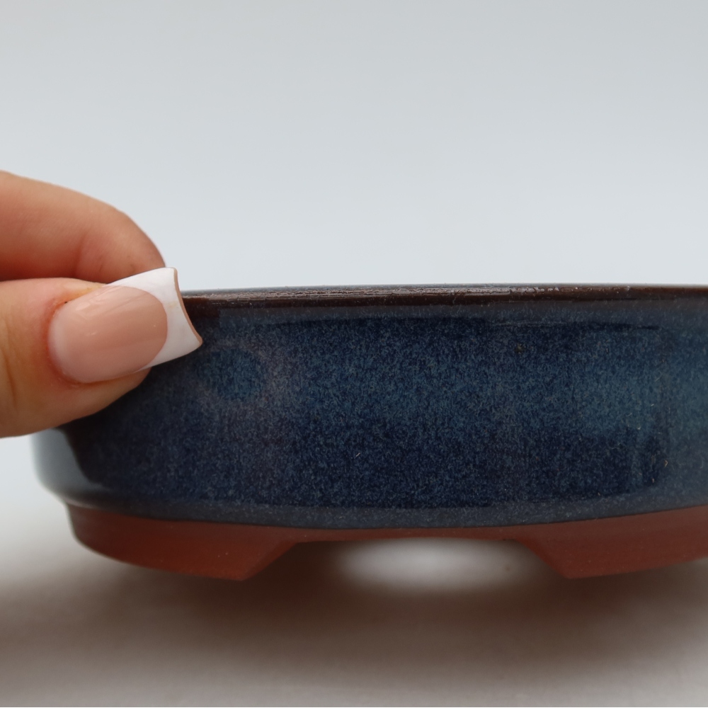 Ceramiczna doniczka do bonsai 14 x 14 x 4 cm, kolor niebieski