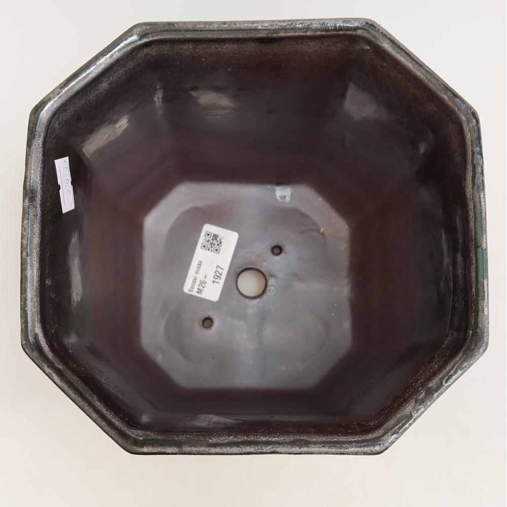 Ceramiczna miska do bonsai 17,5 x 17,5 x 15,5 cm, kolor metaliczno-zielony