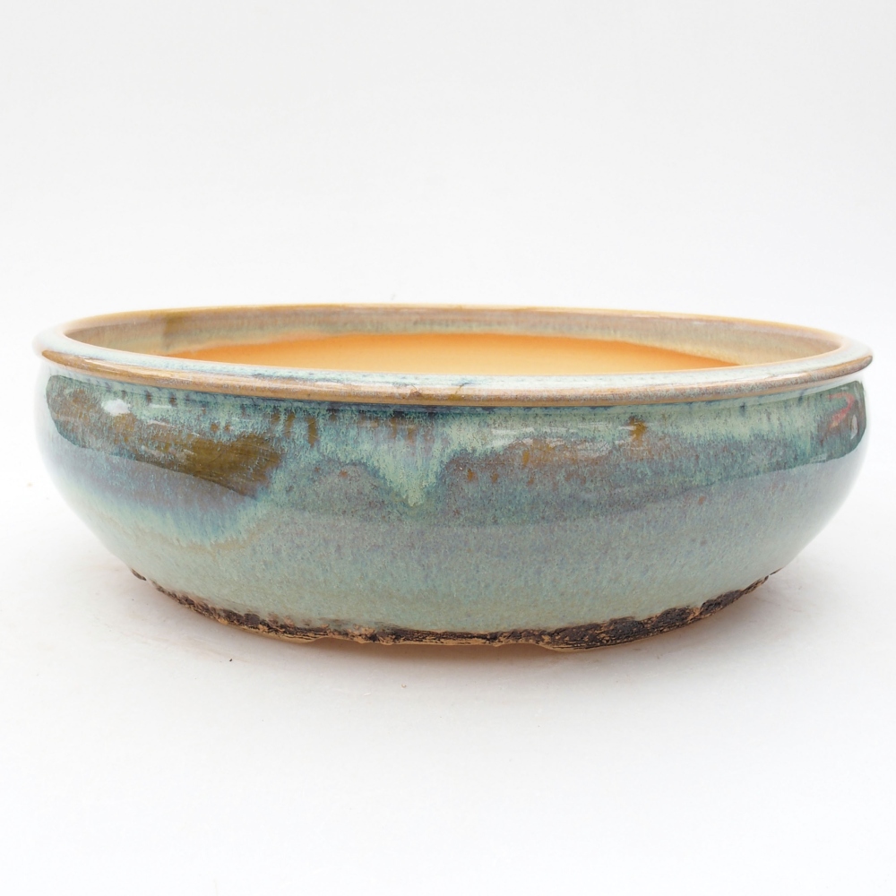 Ceramiczna miska bonsai 22,5 x 22,5 x 6,5 cm, kolor zielony