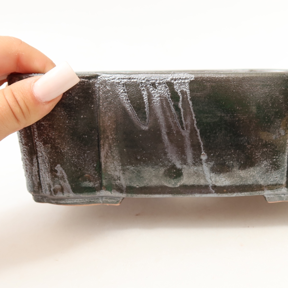 Ceramiczna miska do bonsai 20,5 x 17,5 x 7 cm, kolor metaliczno-zielony