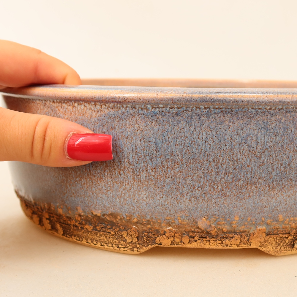 Ceramiczna miska do bonsai 24 x 24 x 7,5 cm, kolor niebieski