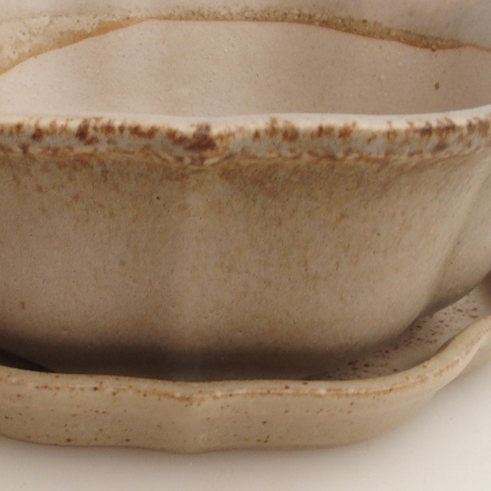 Bonsai bowl + spodek H06 - 14,5 x 14,5 x 5 cm. - beżowy