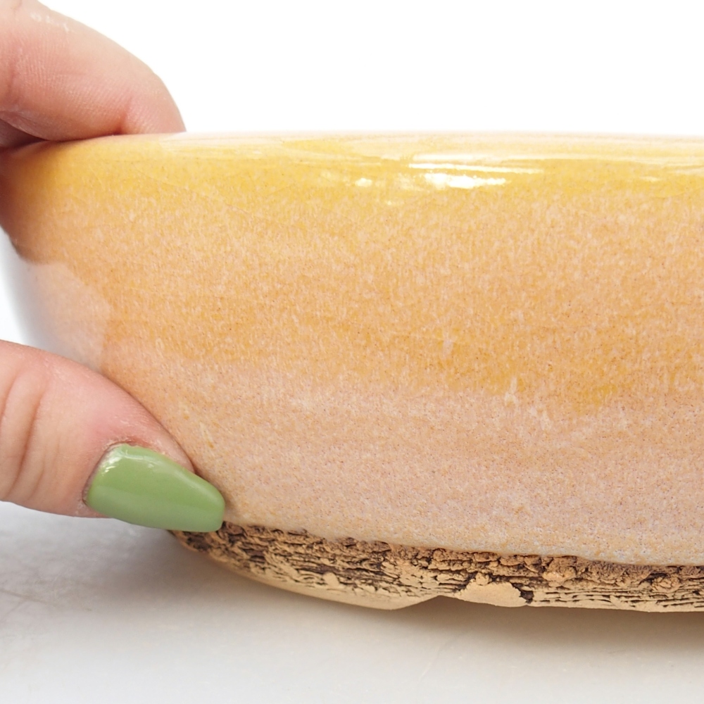 Ceramiczna miska do bonsai 19,5 x 19,5 x 6 cm, kolor brązowo-żółty