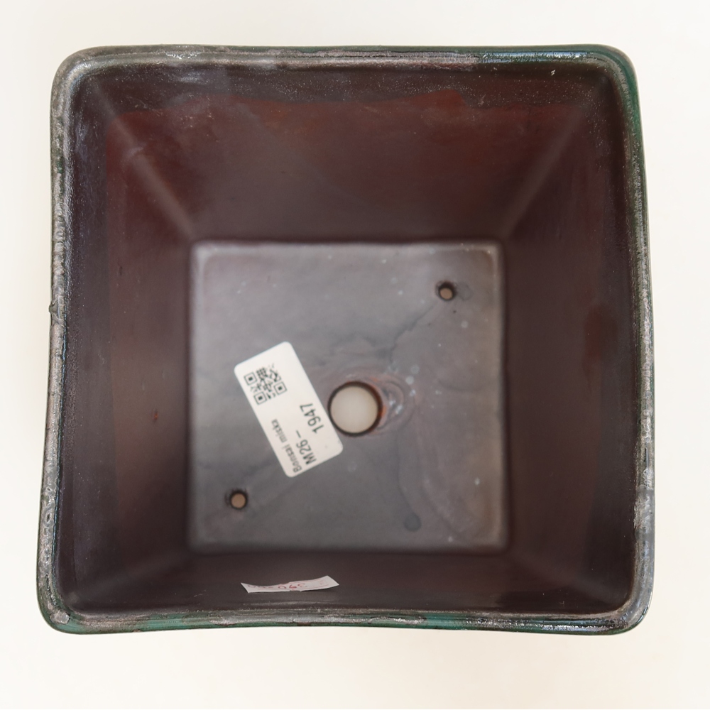 Ceramiczna miska do bonsai 13 x 13 x 13,5 cm, kolor metaliczno-zielony