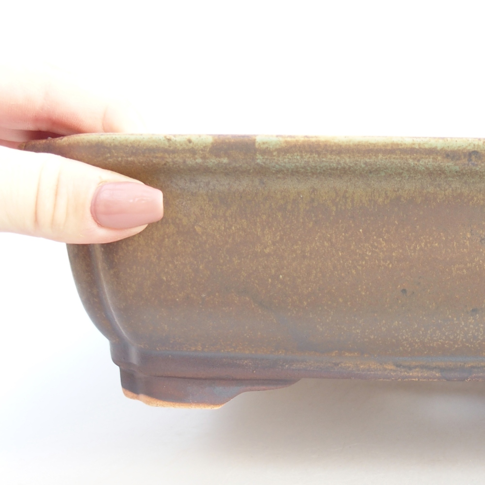 Ceramiczna miska do bonsai 28 x 22,5 x 7 cm, zielono-brązowa