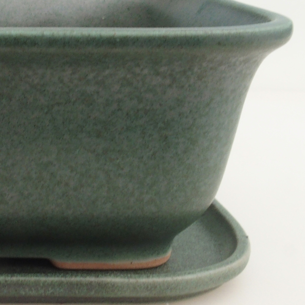 Bonsai bowl + spodek H36 - 17 x 15 x 7,5 cm. - zielony