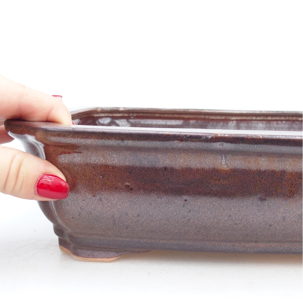 Ceramiczna miska na bonsai 27,5 x 22 x 7 cm, brązowa