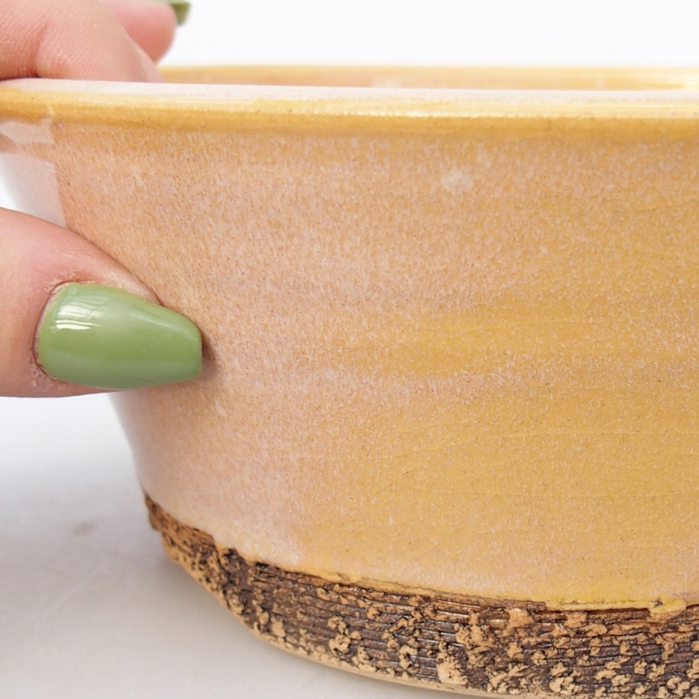 Ceramiczna miska do bonsai 16,5 x 16,5 x 6,5 cm, kolor brązowo-żółty
