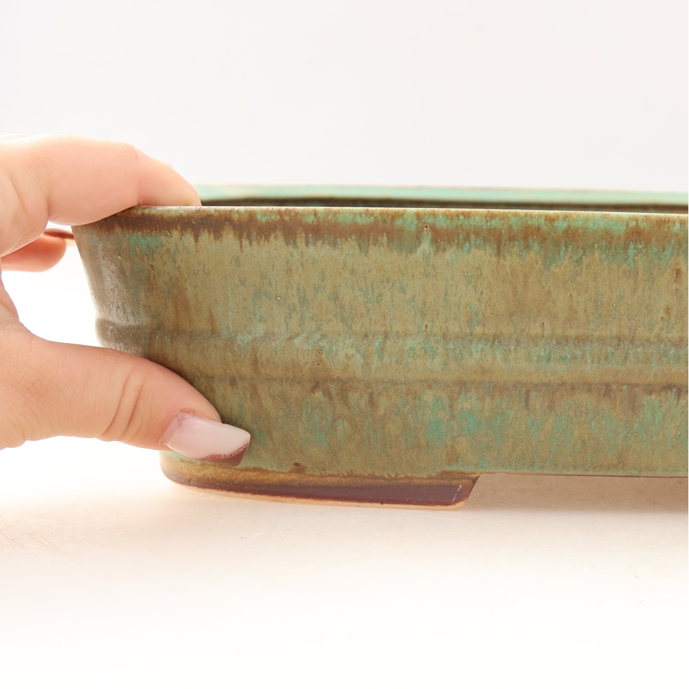Ceramiczna miska do bonsai 29,5 x 24,5 x 7,5 cm, kolor zielony