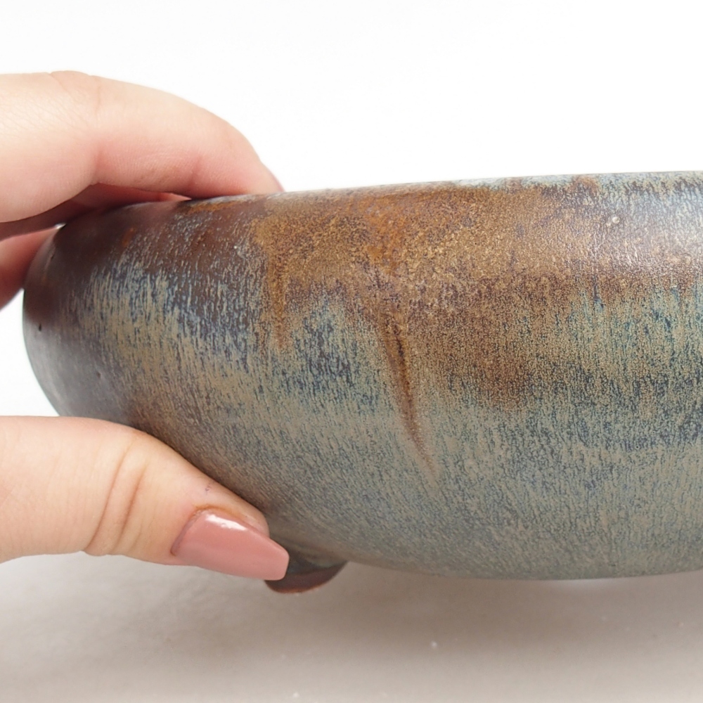 Ceramiczna miska na bonsai 21 x 21 x 7 cm, niebiesko-szara