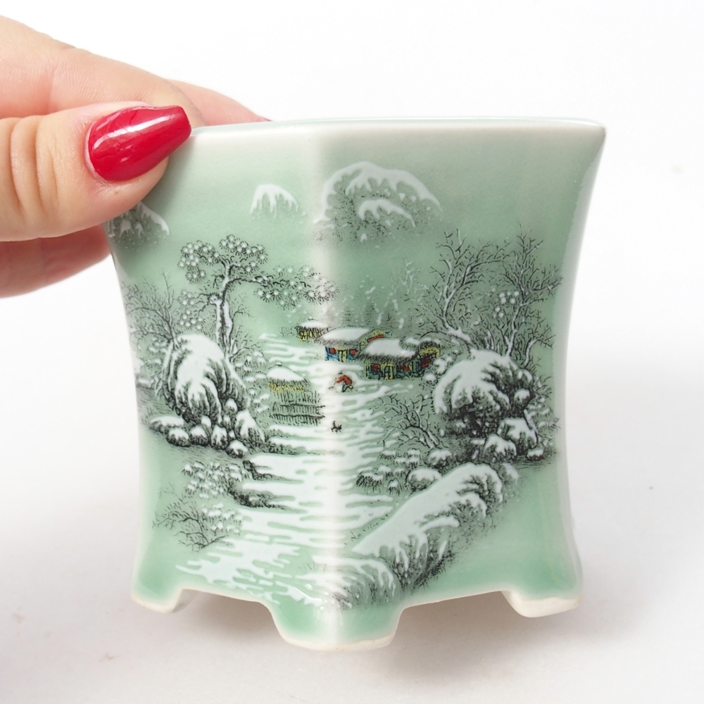 Ceramiczna miska do bonsai 10,5 x 9,5 x 8,5 cm, zielona