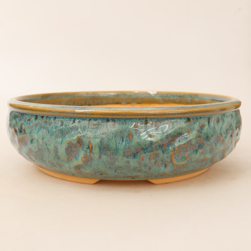 Ceramiczna miseczka do bonsai 25 x 25 x 7,5 cm, kolor zielony