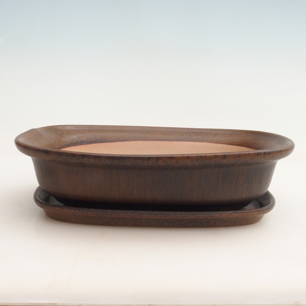 Bonsai bowl + spodek H25 - 23 x 17 x 5,5 cm. - brązowy