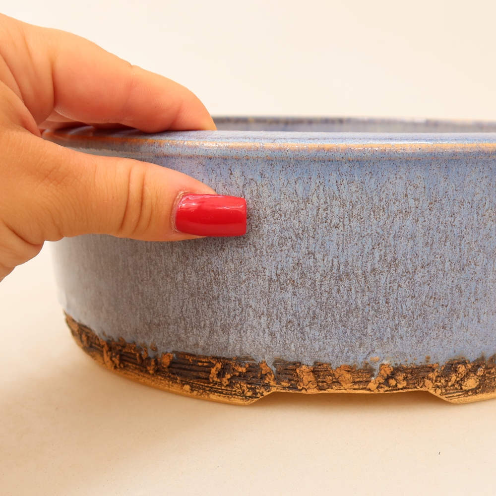 Ceramiczna miska do bonsai 23,5 x 23,5 x 8 cm, kolor niebieski