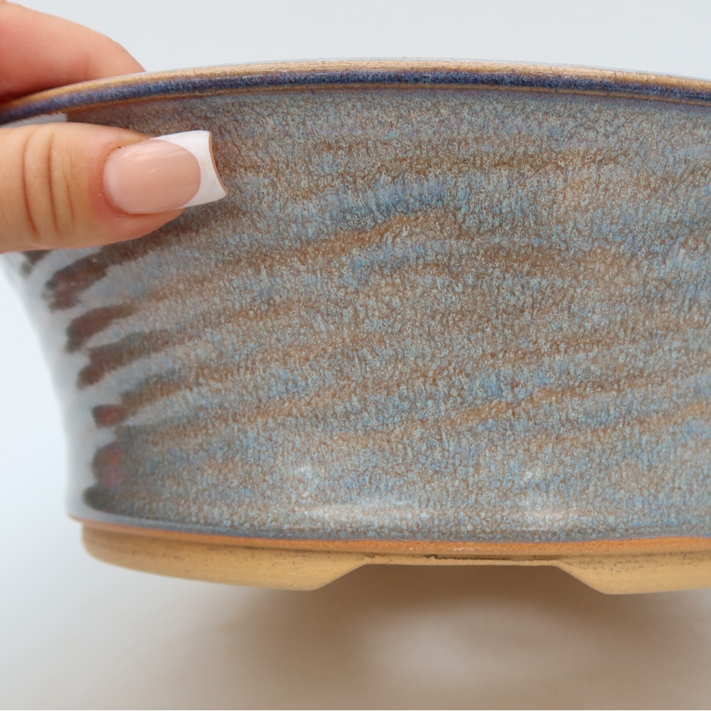 Ceramiczna doniczka do bonsai 25,5 x 25,5 x 8,5 cm, kolor niebieski