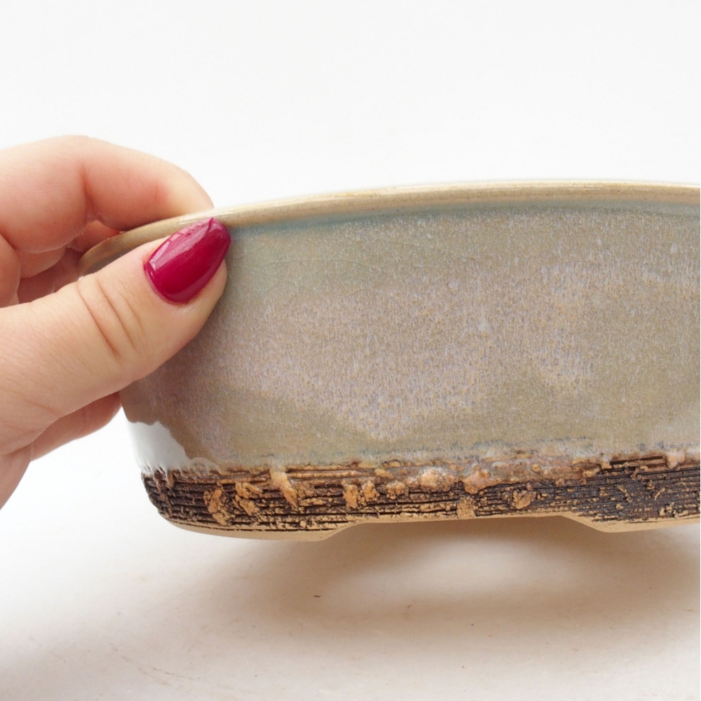 Ceramiczna miska bonsai 18,5 x 18,5 x 6 cm, kolor zielony