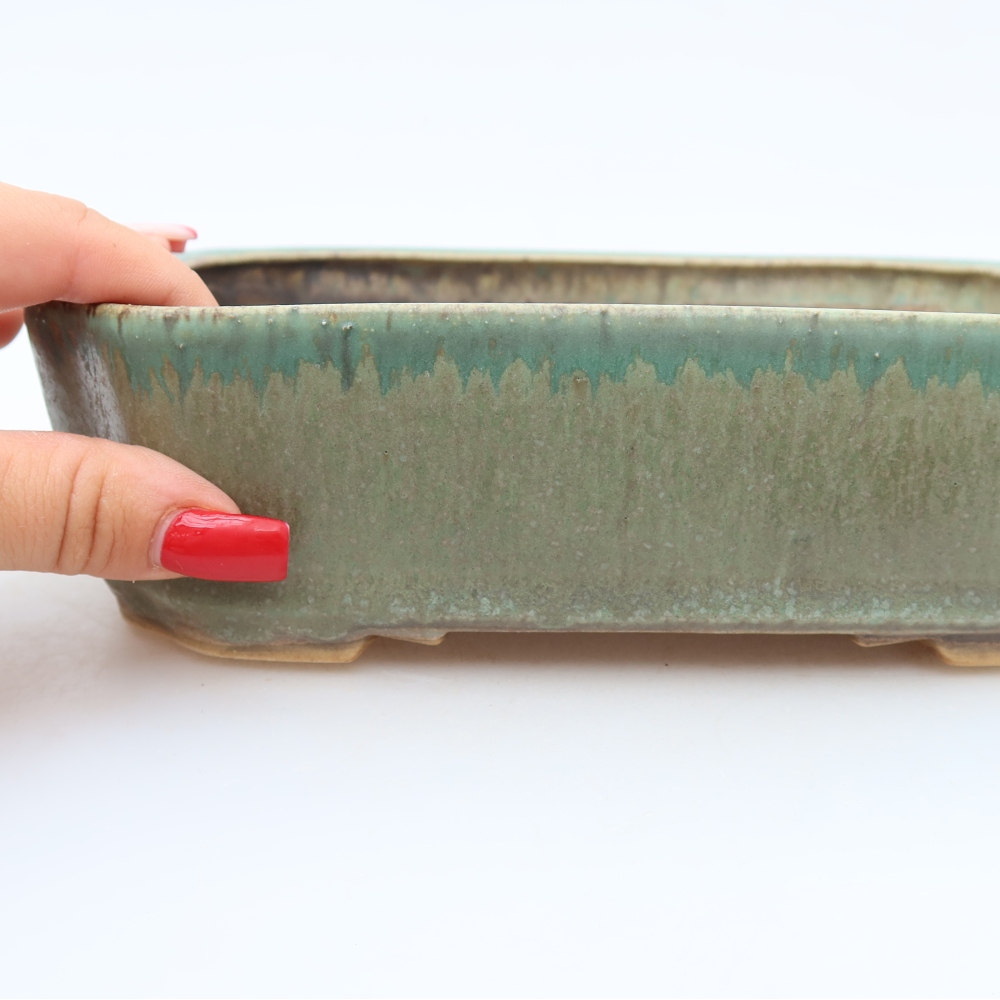 Ceramiczna miska do bonsai 21,5 x 18 x 6 cm, kolor zielony