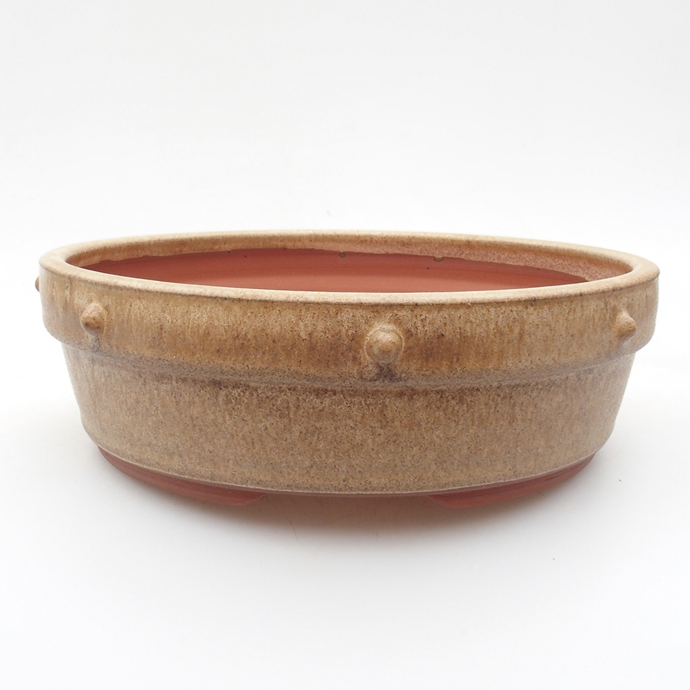 Ceramiczna miska bonsai 18 x 18 x 5,5 cm, kolor beżowy