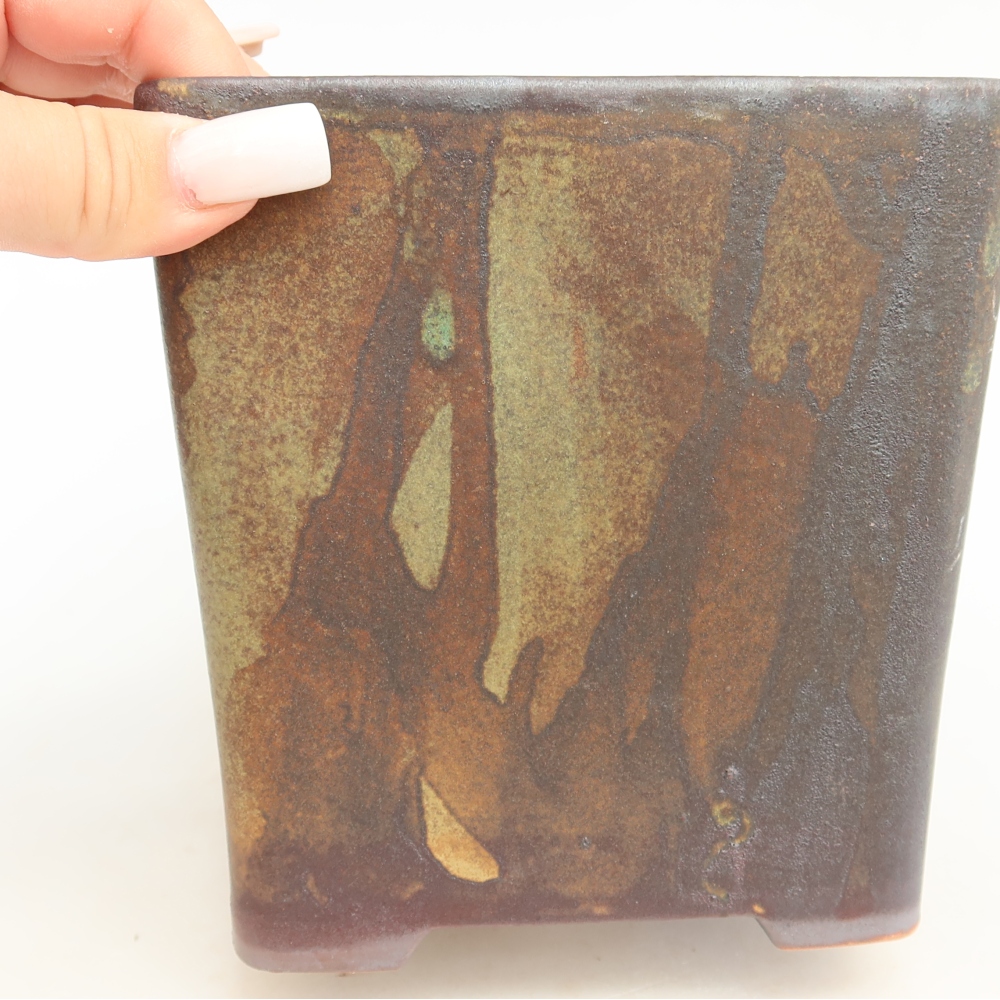 Ceramiczna miska do bonsai 13 x 13 x 14 cm, kolor brązowy