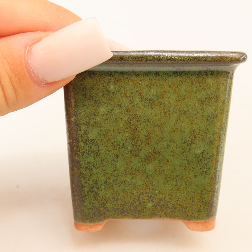 Ceramiczna miseczka do bonsai 6 x 6 x 5,5 cm, kolor zielony