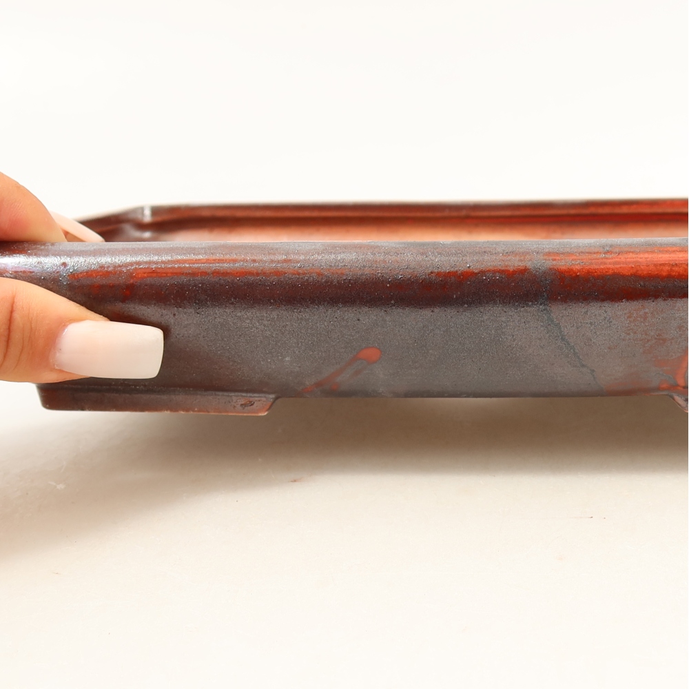 Ceramiczna miska do bonsai 24 x 17,5 x 4 cm, kolor metaliczno-czerwony