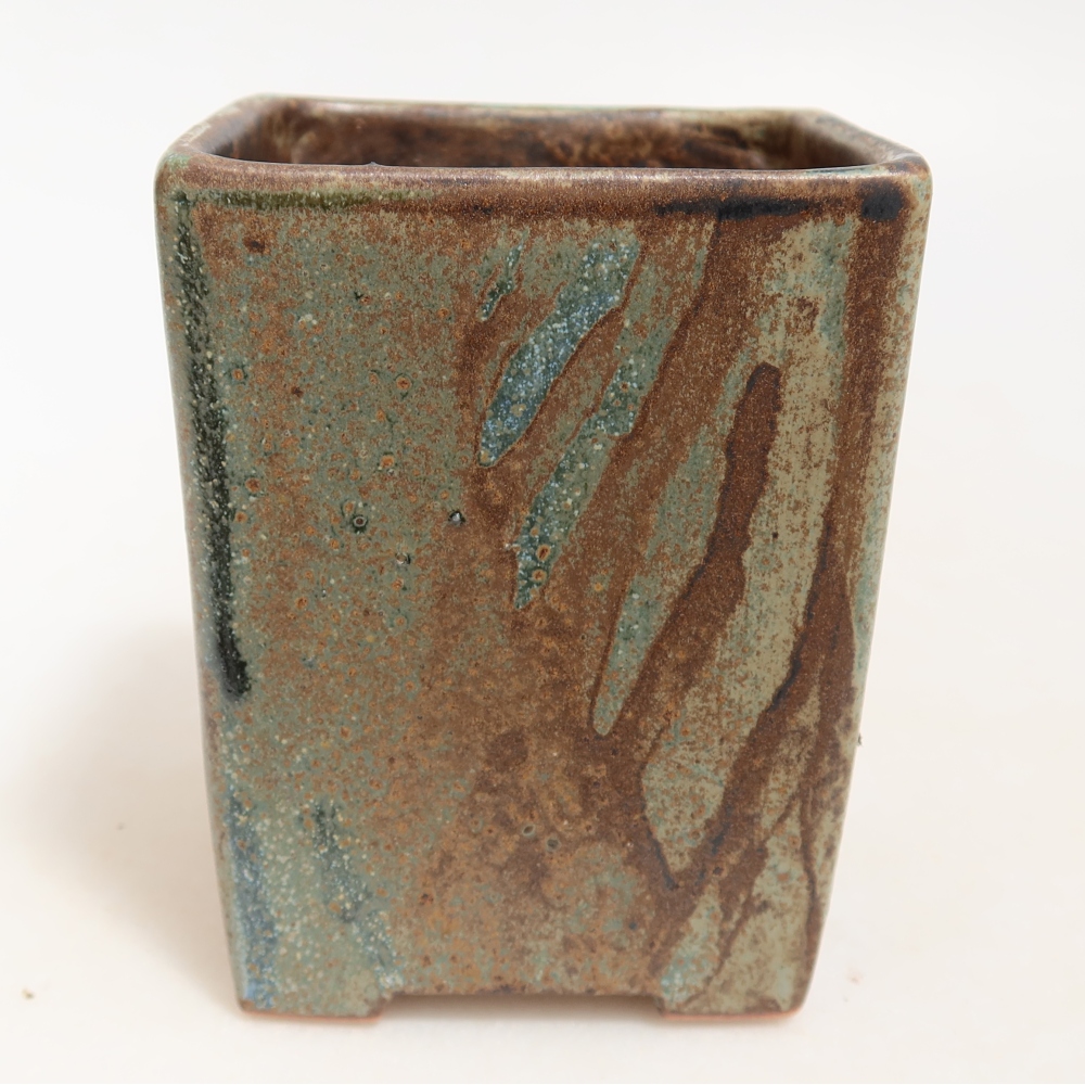 Ceramiczna miska do bonsai 8 x 8 x 10 cm, kolor brązowo-zielony