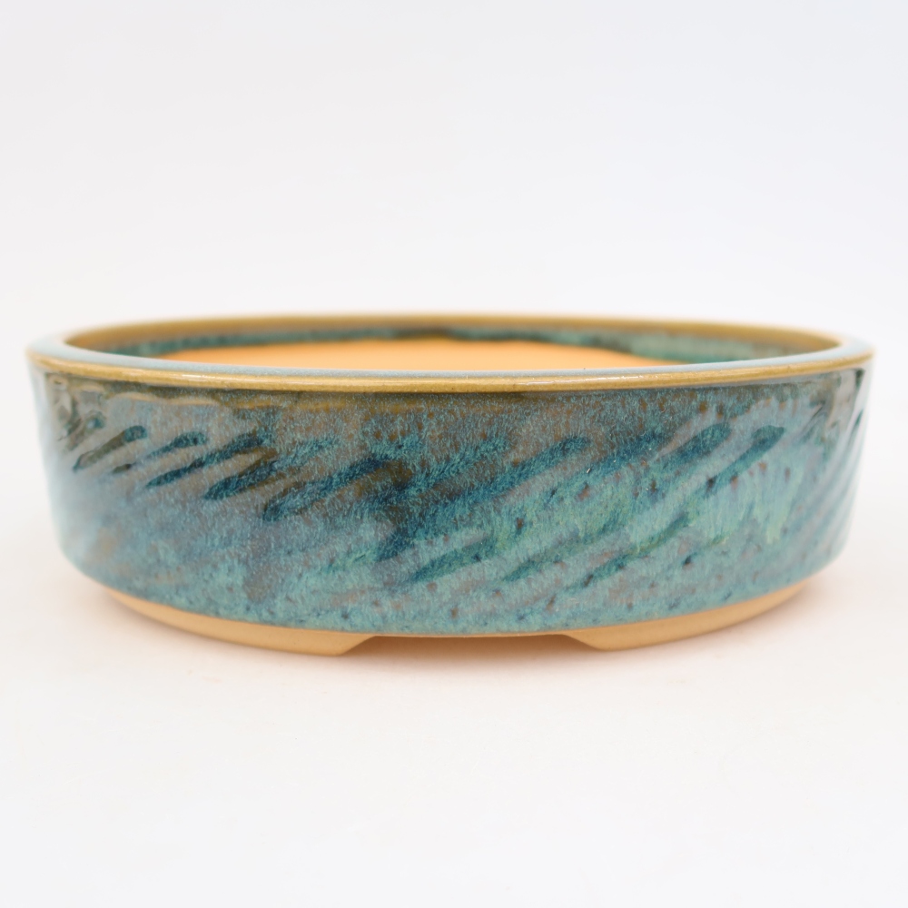 Ceramiczna miska do bonsai 23,5 x 23,5 x 6 cm, kolor niebieski