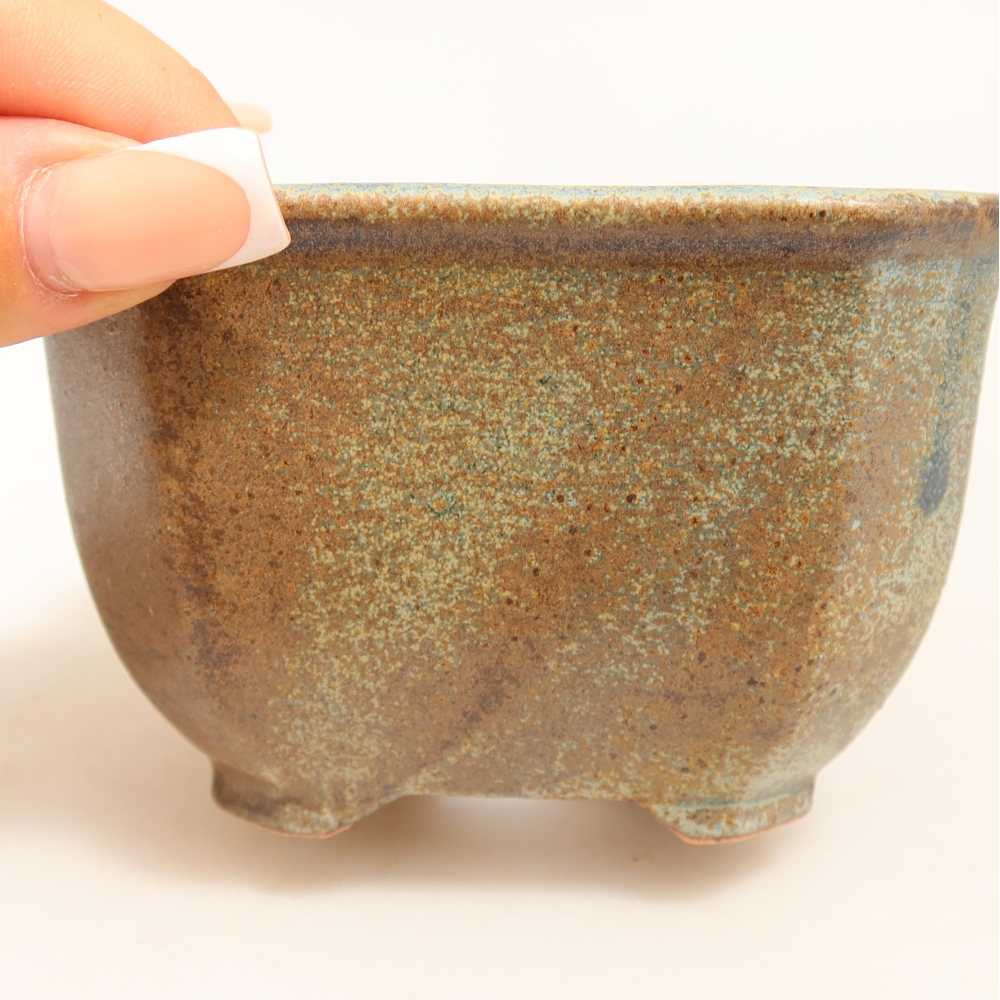 Ceramiczna miska do bonsai 10 x 10 x 6,5 cm, kolor brązowo-zielony