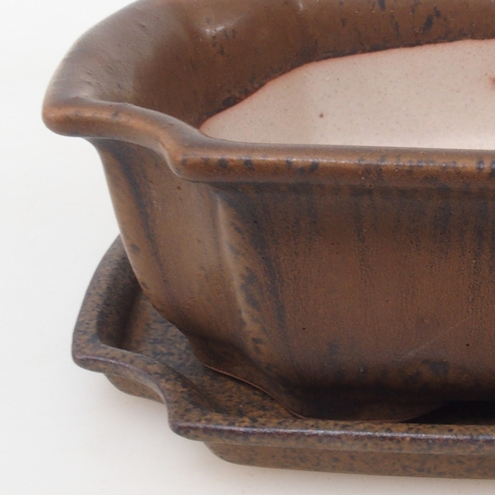 Miska do bonsai + podstawka H03 – 16,5 x 12 x 4,5 cm. - brązowa