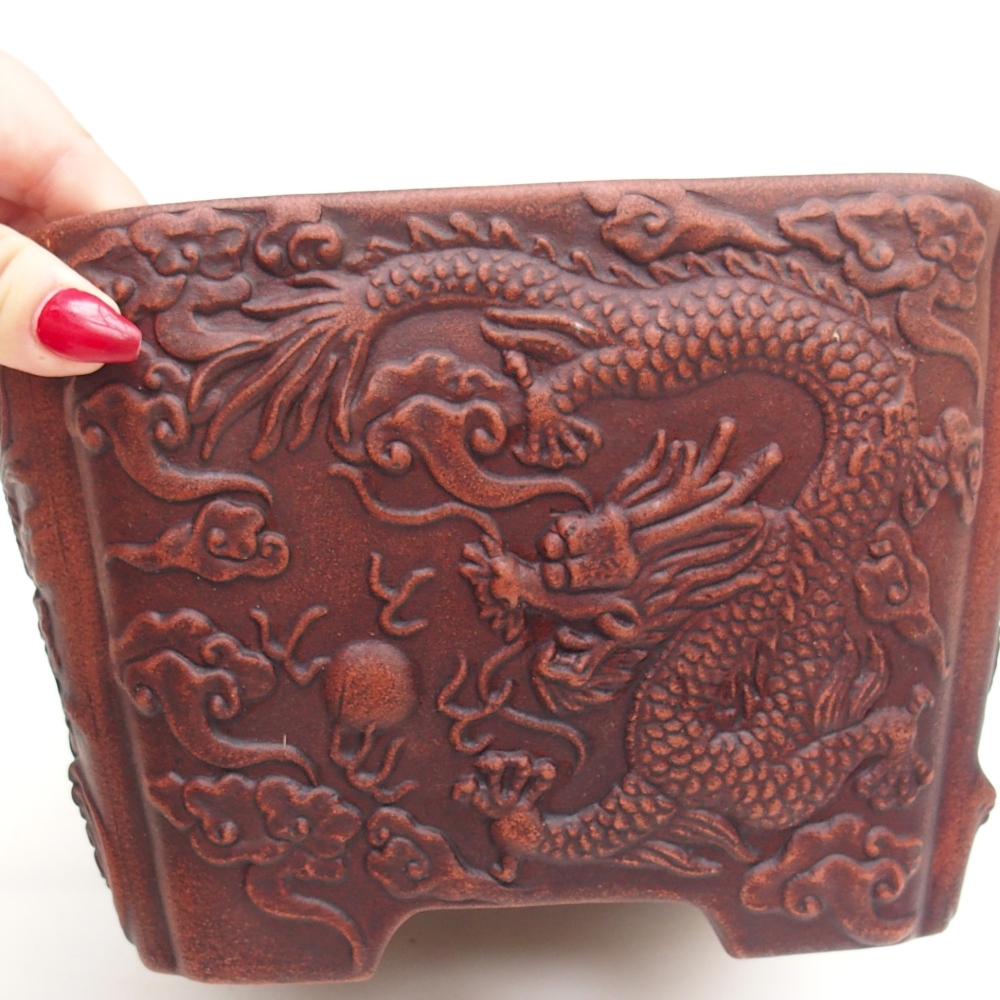 Ceramiczna miska do bonsai 21 x 21 x 13,5 cm, brązowa