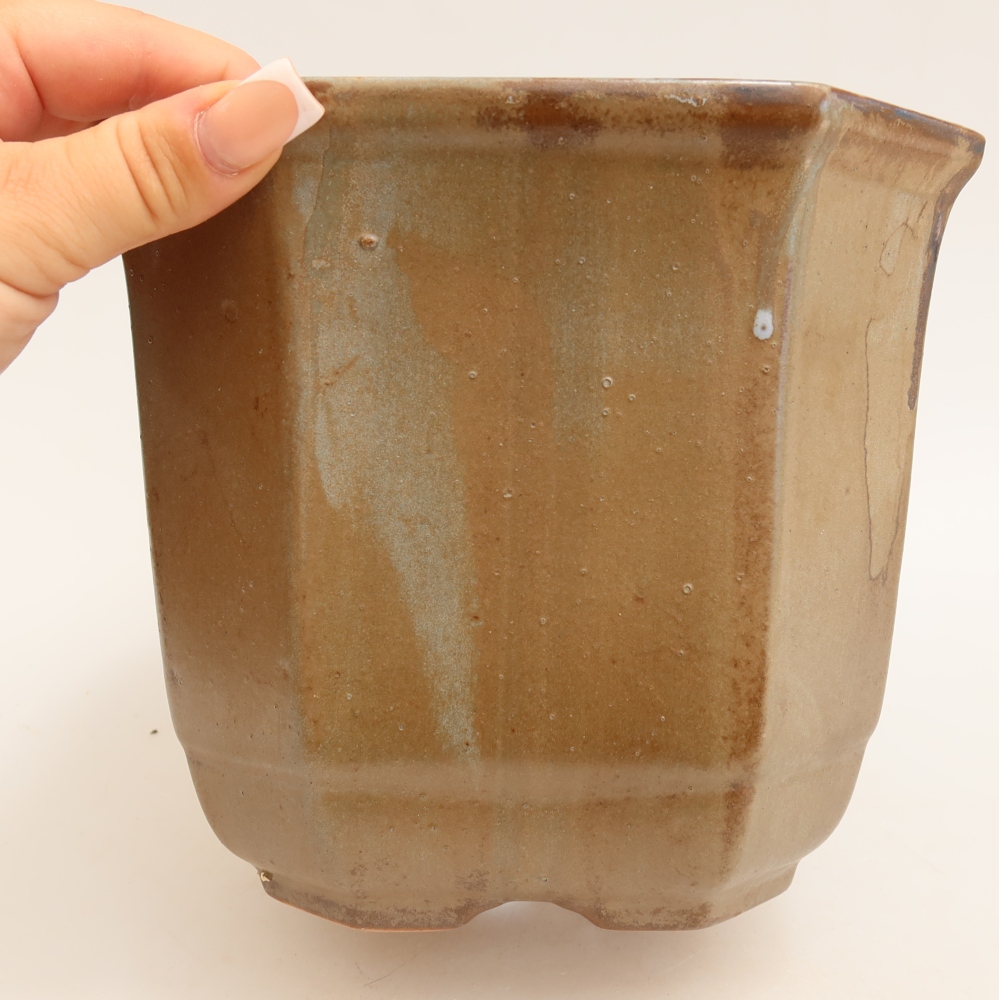 Ceramiczna miska do bonsai 17,5 x 17,5 x 15,5 cm, kolor brązowo-niebieski