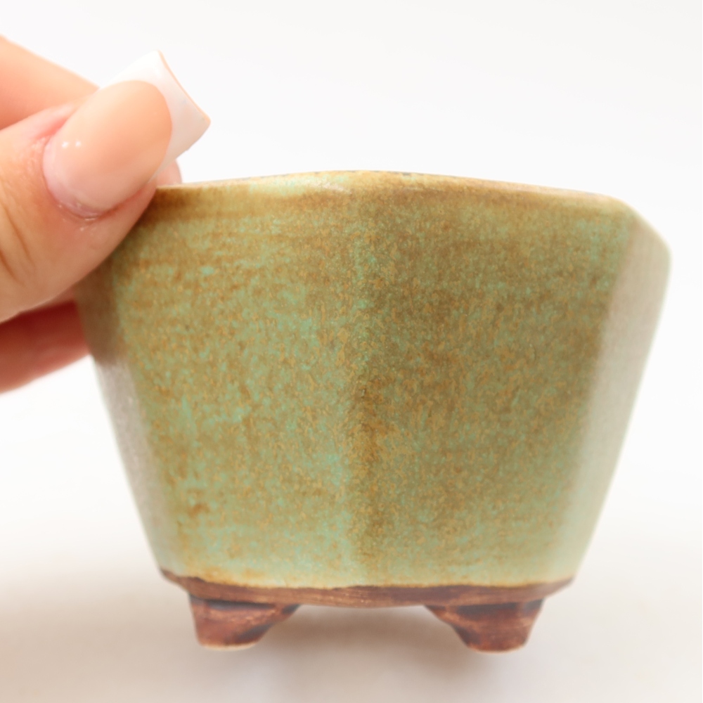 Ceramiczna miseczka do bonsai 9 x 8,5 x 5,5 cm, kolor zielony