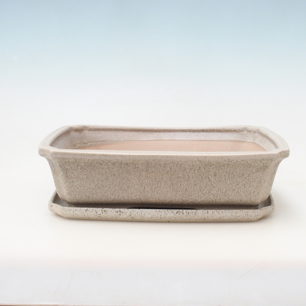 Miska do bonsai + podstawka H07 – 30 x 20,5 x 8 cm – beżowa