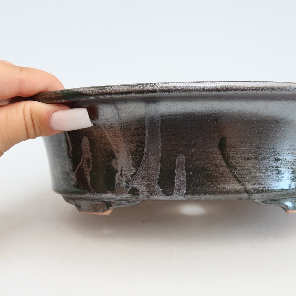 Ceramiczna miska do bonsai 22 x 17,5 x 6,5 cm, kolor metaliczno-zielony